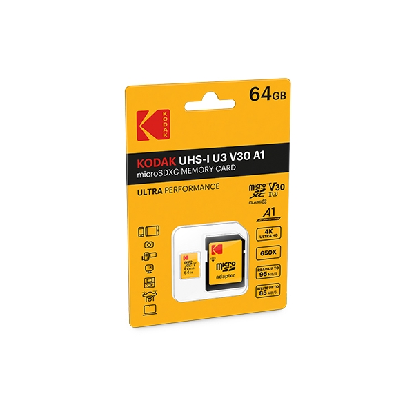 Memory Card microSD U3 V30 A1 KODAK ULTRA PERFORMANCE 64GB CLASS 10 with adapter | cooee.gr